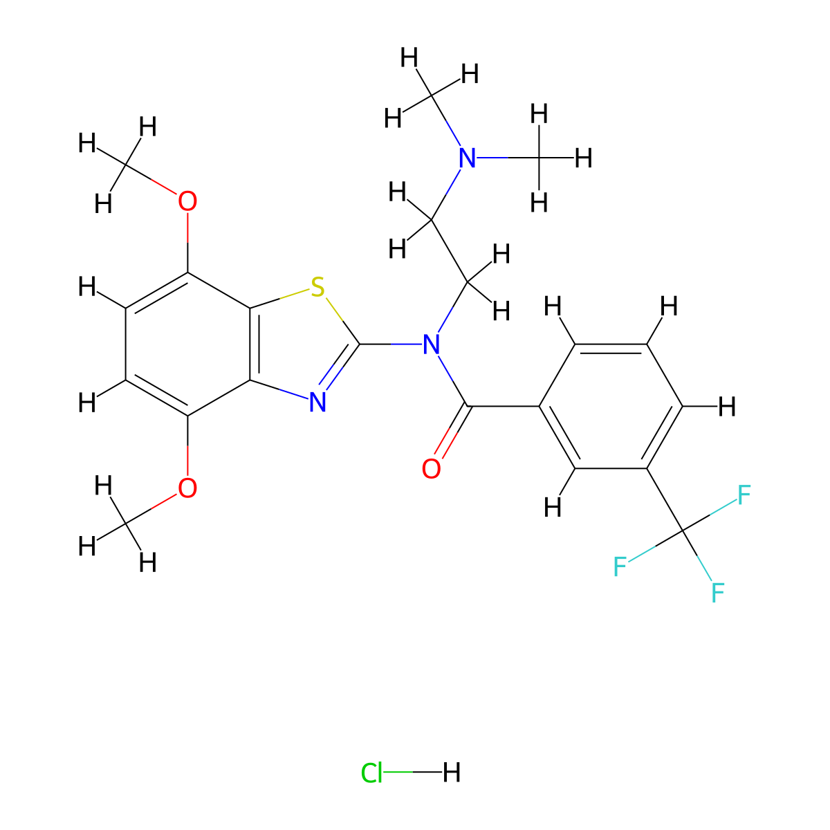 N-(4,7-dimethoxybenzo[d]thiazol-2-yl)-N-(2-(dimethylamino)ethyl)-3-(trifluoromethyl)benzamide hydrochloride molecular structure, CAS 1215502-99-0