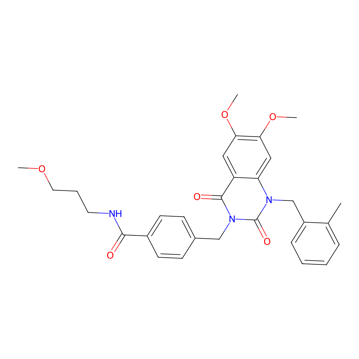 4-((6,7-dimethoxy-1-(2-methylbenzyl)-2,4-dioxo-1,2-dihydroquinazolin-3(4H)-yl)methyl)-N-(3-methoxypropyl)benzamide molecular structure, CAS 1215503-70-0