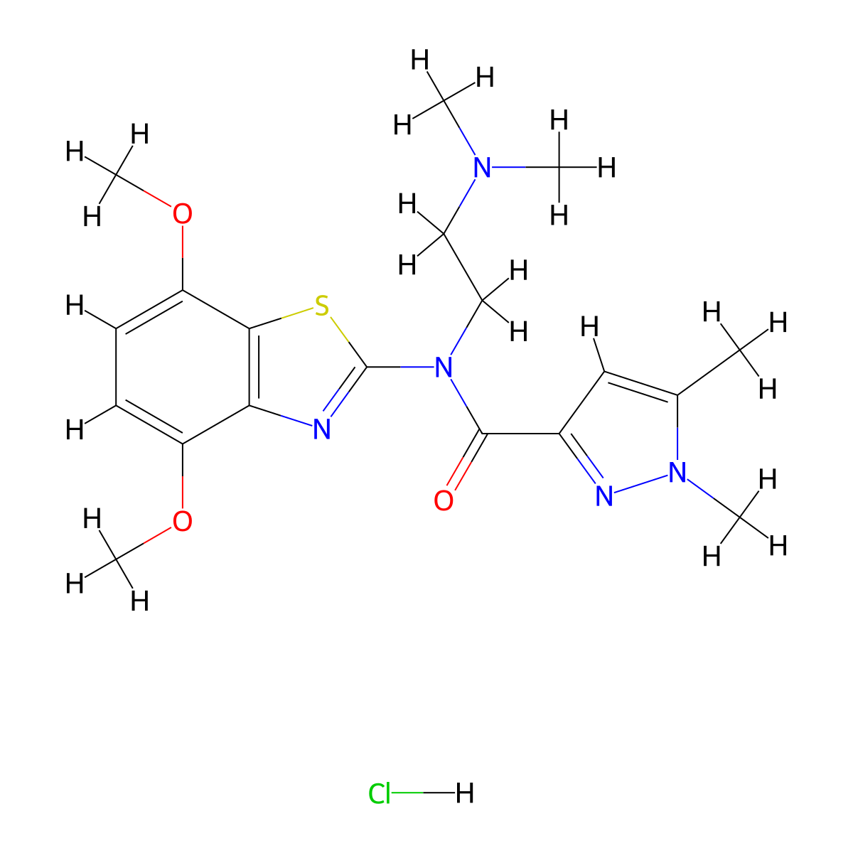 N-(4,7-dimethoxybenzo[d]thiazol-2-yl)-N-(2-(dimethylamino)ethyl)-1,5-dimethyl-1H-pyrazole-3-carboxamide hydrochloride molecular structure, CAS 1215504-76-9