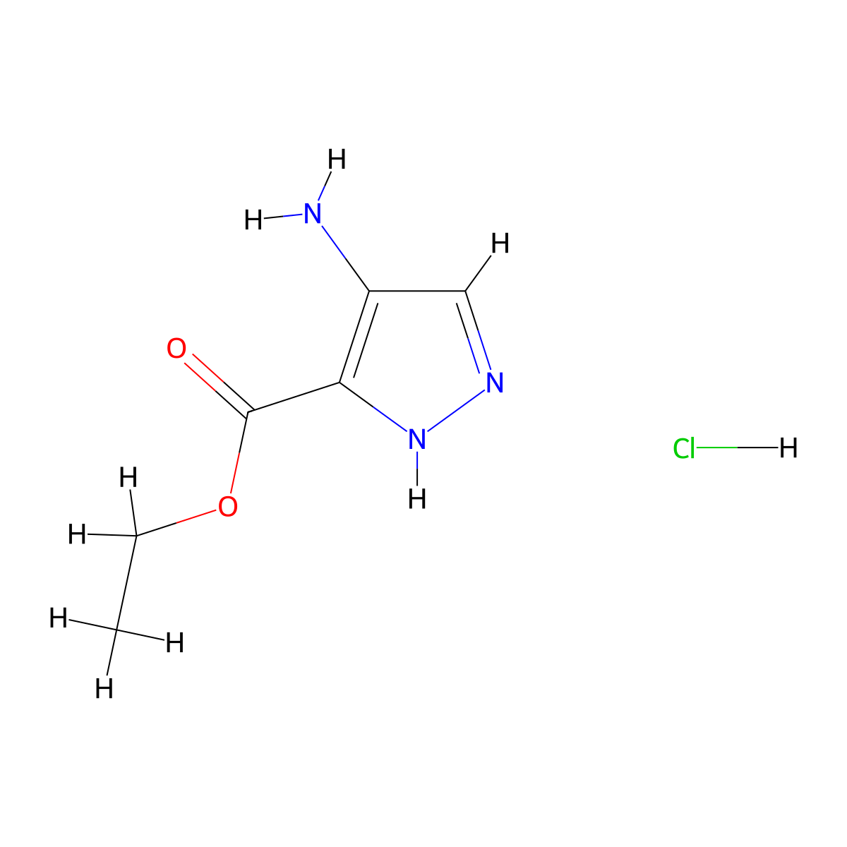 ethyl 4-amino-1H-pyrazole-5-carboxylate hydrochloride molecular structure, CAS 1215505-37-5