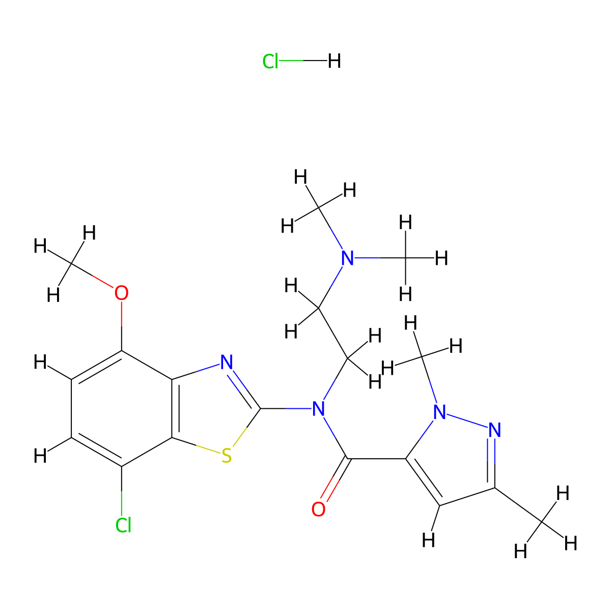 N-(7-chloro-4-methoxybenzo[d]thiazol-2-yl)-N-(2-(dimethylamino)ethyl)-1,3-dimethyl-1H-pyrazole-5-carboxamide hydrochloride molecular structure, CAS 1215505-50-2