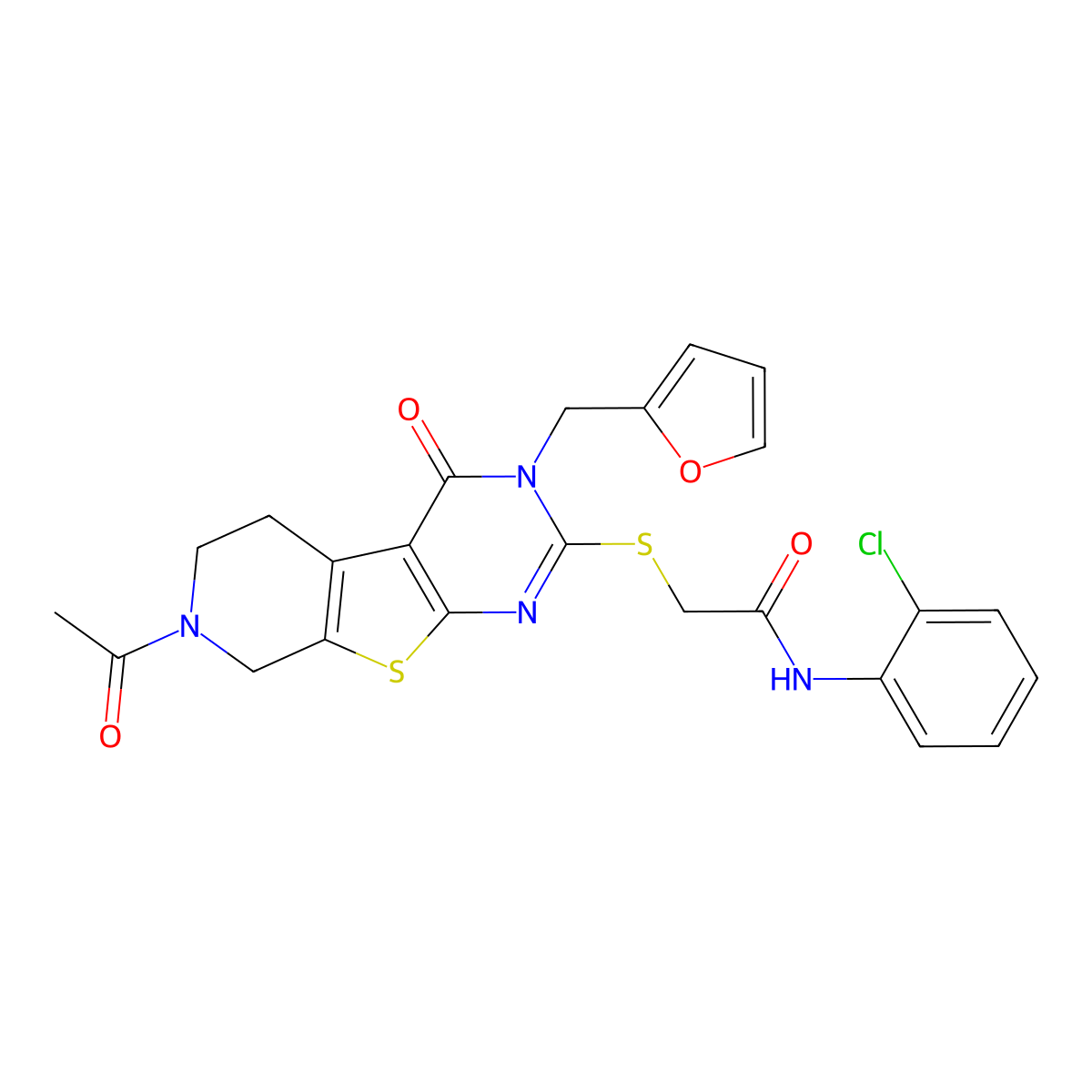 2-((7-acetyl-3-(furan-2-ylmethyl)-4-oxo-3,4,5,6,7,8-hexahydropyrido[4',3':4,5]thieno[2,3-d]pyrimidin-2-yl)thio)-N-(2-chlorophenyl)acetamide molecular structure, CAS 1215508-33-0