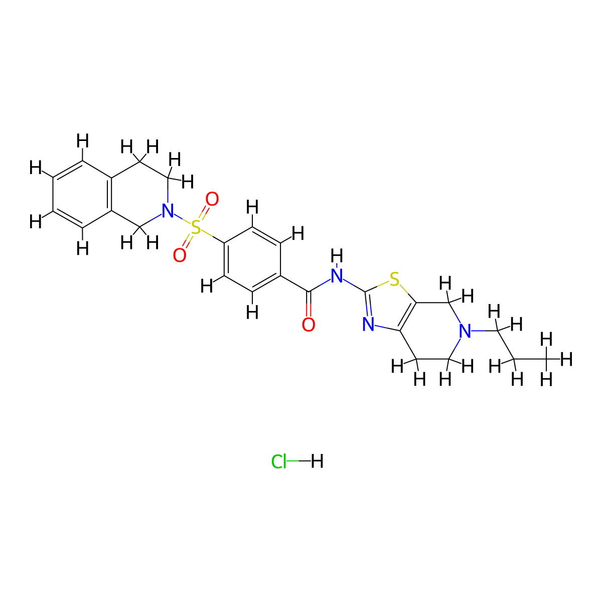 4-((3,4-dihydroisoquinolin-2(1H)-yl)sulfonyl)-N-(5-propyl-4,5,6,7-tetrahydrothiazolo[5,4-c]pyridin-2-yl)benzamide hydrochloride molecular structure, CAS 1215510-04-5