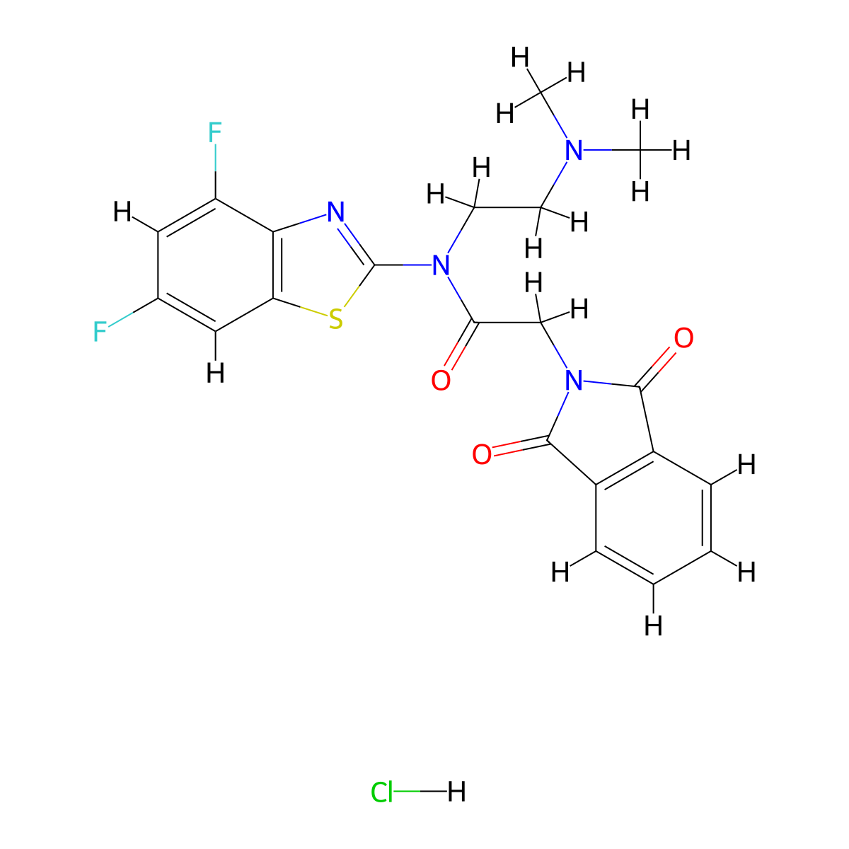 N-(4,6-difluorobenzo[d]thiazol-2-yl)-N-(2-(dimethylamino)ethyl)-2-(1,3-dioxoisoindolin-2-yl)acetamide hydrochloride molecular structure, CAS 1215511-28-6