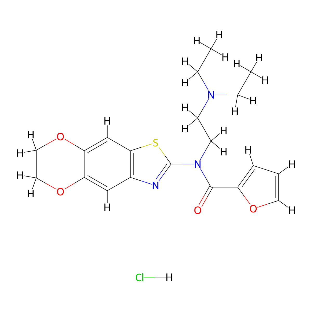 N-(2-(diethylamino)ethyl)-N-(6,7-dihydro-[1,4]dioxino[2',3':4,5]benzo[1,2-d]thiazol-2-yl)furan-2-carboxamide hydrochloride molecular structure, CAS 1215511-92-4