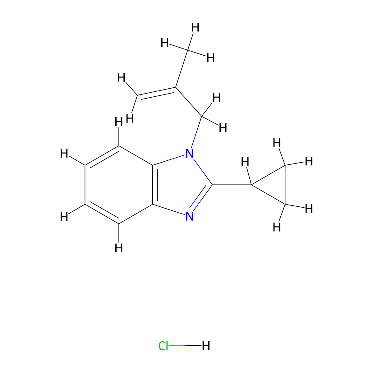 2-cyclopropyl-1-(2-methylallyl)-1H-benzo[d]imidazole hydrochloride molecular structure, CAS 1215512-44-9
