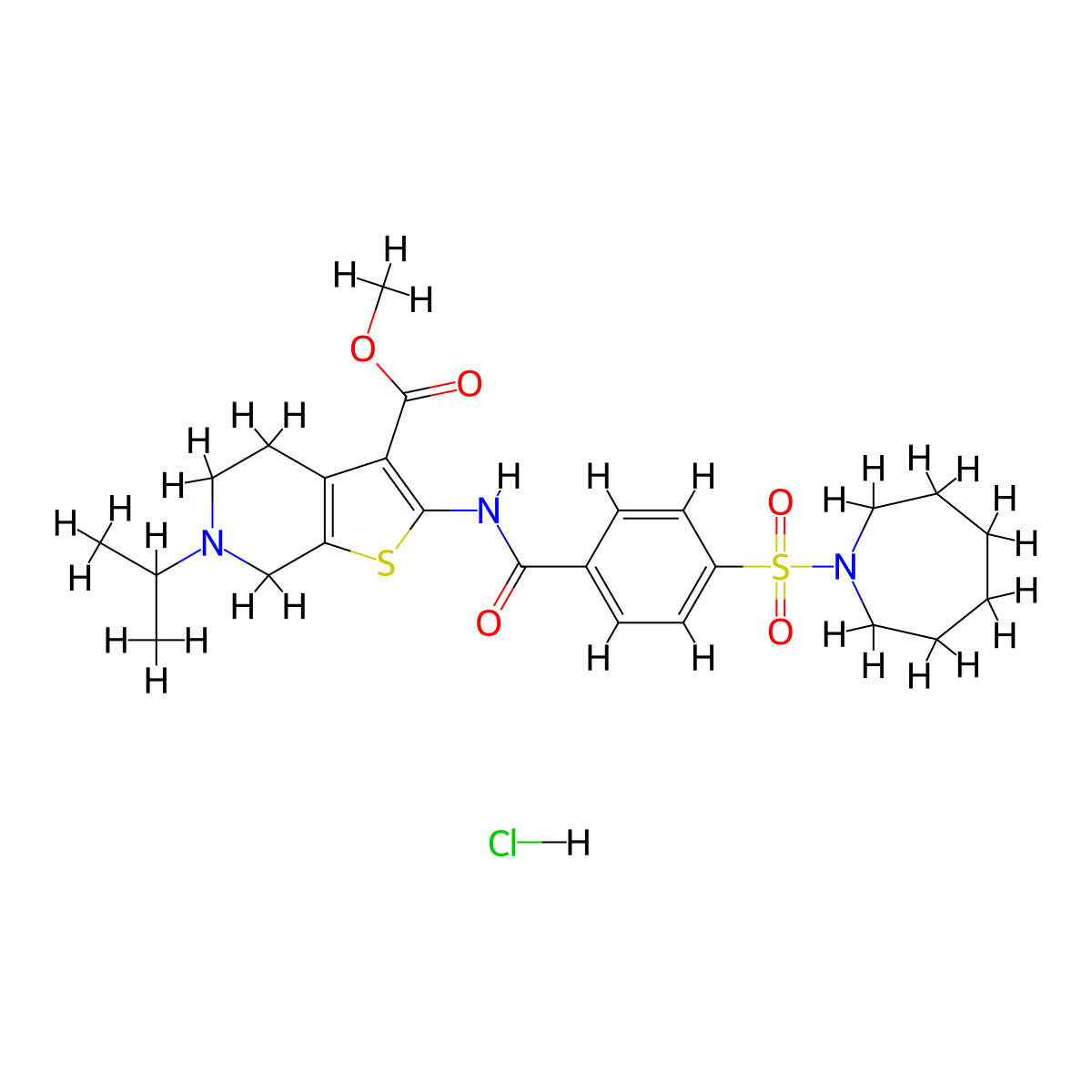 Methyl 2-(4-(azepan-1-ylsulfonyl)benzamido)-6-isopropyl-4,5,6,7-tetrahydrothieno[2,3-c]pyridine-3-carboxylate hydrochloride molecular structure, CAS 1215513-59-9