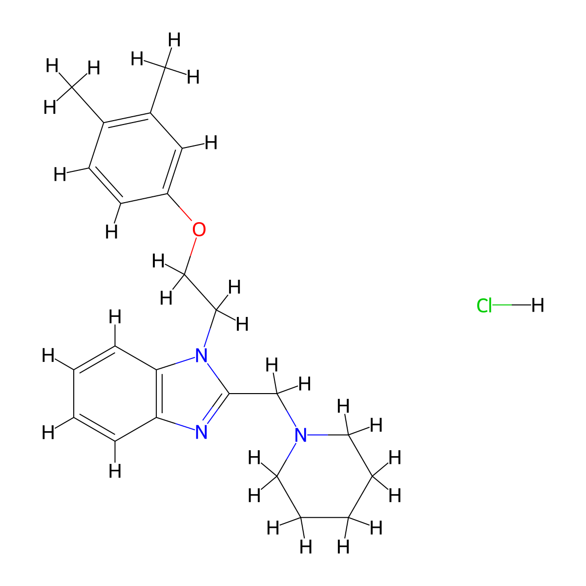 1-(2-(3,4-dimethylphenoxy)ethyl)-2-(piperidin-1-ylmethyl)-1H-benzo[d]imidazole hydrochloride molecular structure, CAS 1215515-58-4