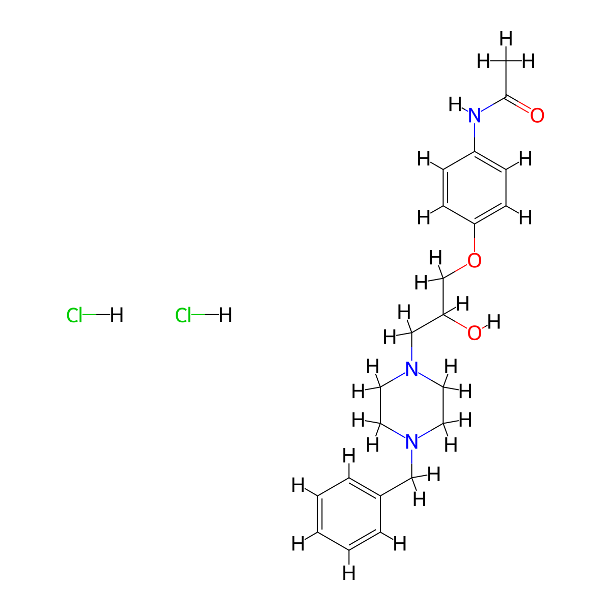 N-(4-(3-(4-benzylpiperazin-1-yl)-2-hydroxypropoxy)phenyl)acetamide dihydrochloride molecular structure, CAS 1215515-84-6