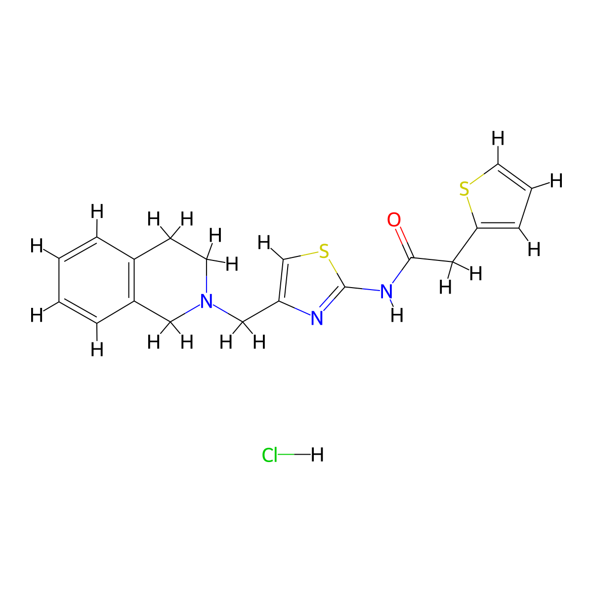 N-(4-((3,4-dihydroisoquinolin-2(1H)-yl)methyl)thiazol-2-yl)-2-(thiophen-2-yl)acetamide hydrochloride molecular structure, CAS 1215516-60-1
