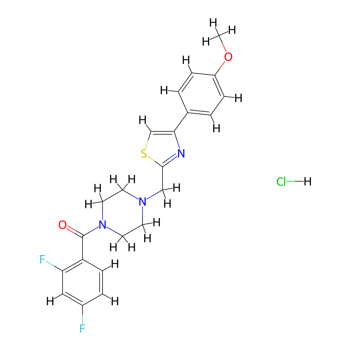 (2,4-Difluorophenyl)(4-((4-(4-methoxyphenyl)thiazol-2-yl)methyl)piperazin-1-yl)methanone hydrochloride molecular structure, CAS 1215517-05-7