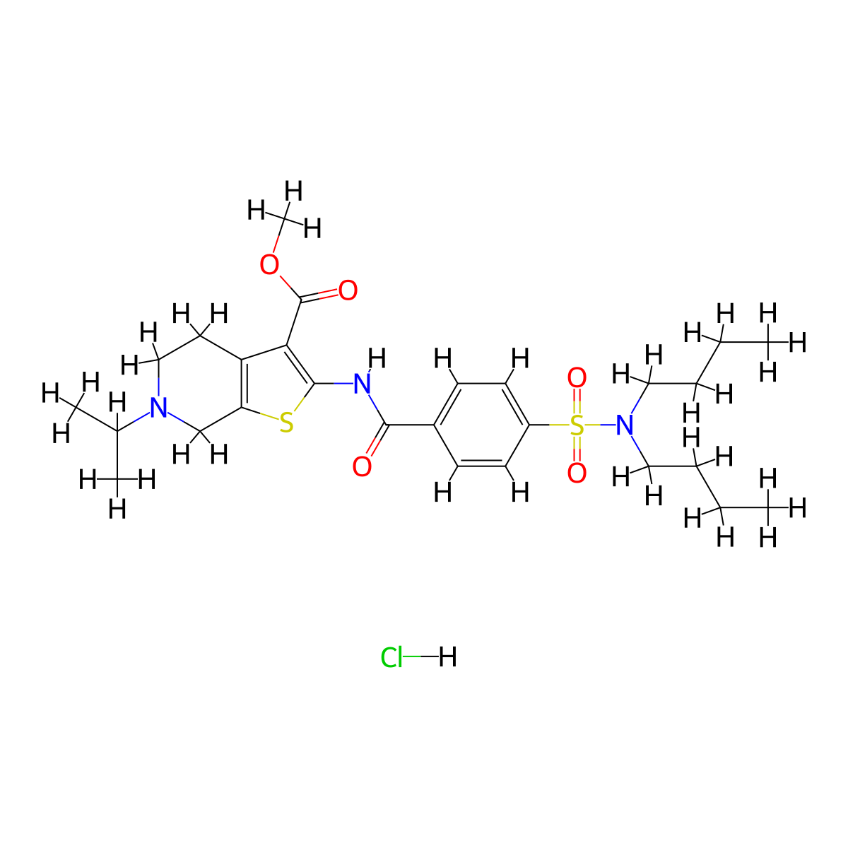 methyl 2-(4-(N,N-dibutylsulfamoyl)benzamido)-6-isopropyl-4,5,6,7-tetrahydrothieno[2,3-c]pyridine-3-carboxylate hydrochloride molecular structure, CAS 1215522-40-9