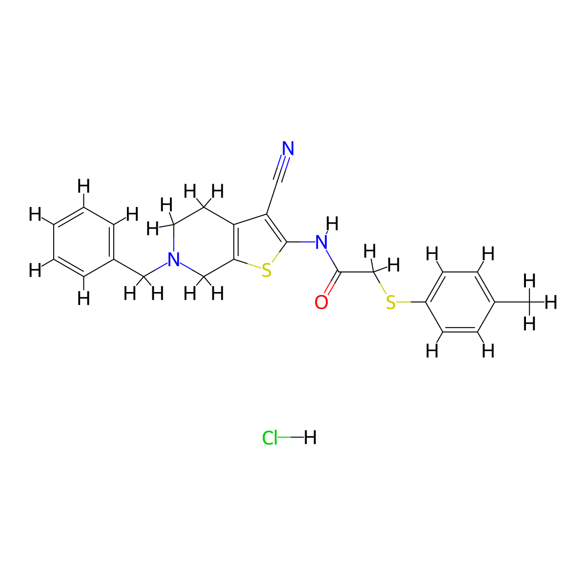 N-(6-benzyl-3-cyano-4,5,6,7-tetrahydrothieno[2,3-c]pyridin-2-yl)-2-(p-tolylthio)acetamide hydrochloride molecular structure, CAS 1215522-86-3