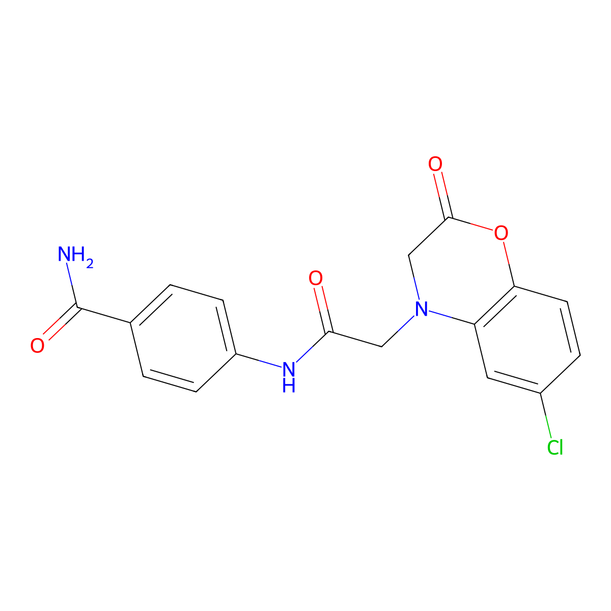 4-{[(6-chloro-2-oxo-2,3-dihydro-4H-1,4-benzoxazin-4-yl)acetyl]amino}benzamide molecular structure, CAS 1215523-56-0