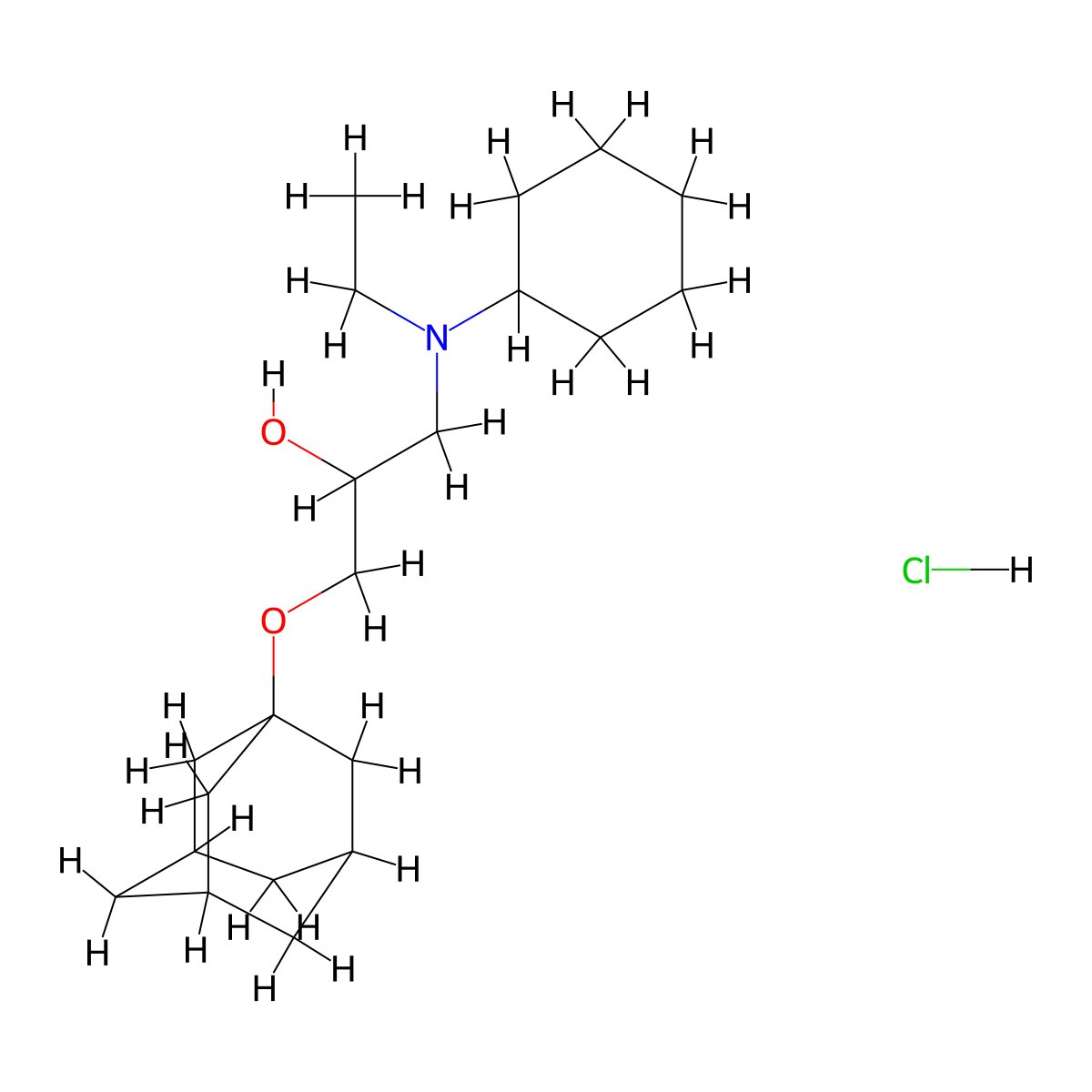 1-((3s,5s,7s)-Adamantan-1-yloxy)-3-(cyclohexyl(ethyl)amino)propan-2-ol hydrochloride molecular structure, CAS 1215523-69-5