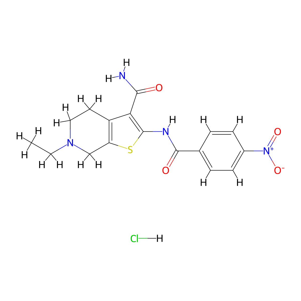 6-Ethyl-2-(4-nitrobenzamido)-4,5,6,7-tetrahydrothieno[2,3-c]pyridine-3-carboxamide hydrochloride molecular structure, CAS 1215524-92-7