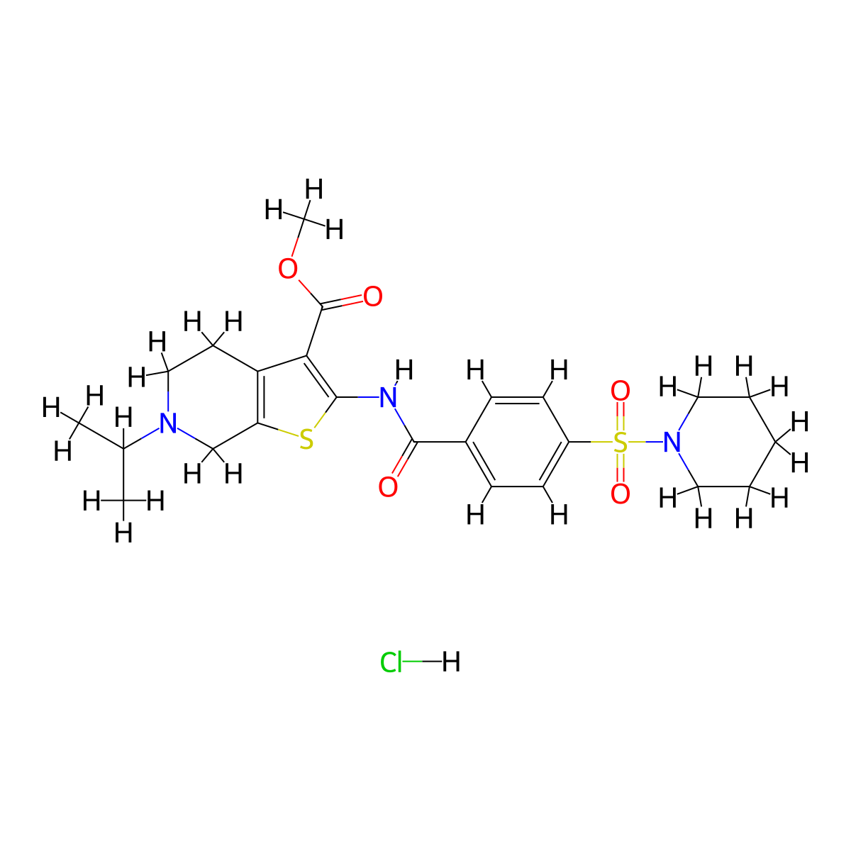 Methyl 6-isopropyl-2-(4-(piperidin-1-ylsulfonyl)benzamido)-4,5,6,7-tetrahydrothieno[2,3-c]pyridine-3-carboxylate hydrochloride molecular structure, CAS 1215525-20-4