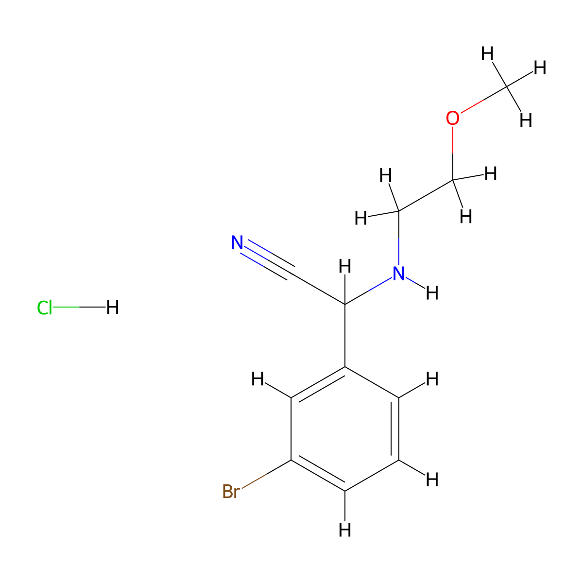 2-(3-Bromophenyl)-2-[(2-methoxyethyl)amino]acetonitrile hydrochloride molecular structure, CAS 1215527-49-3