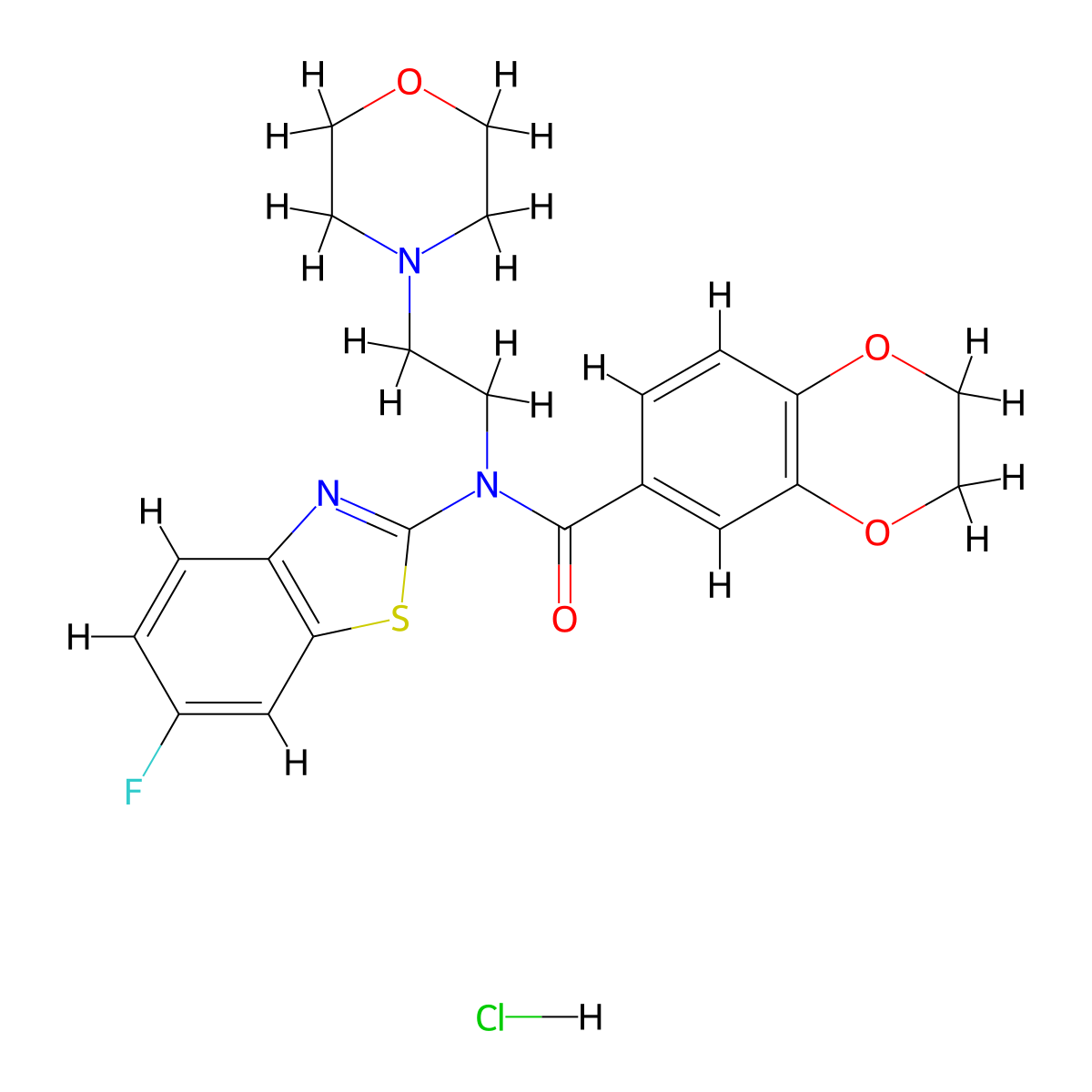 N-(6-fluorobenzo[d]thiazol-2-yl)-N-(2-morpholinoethyl)-2,3-dihydrobenzo[b][1,4]dioxine-6-carboxamide hydrochloride molecular structure, CAS 1215528-31-6