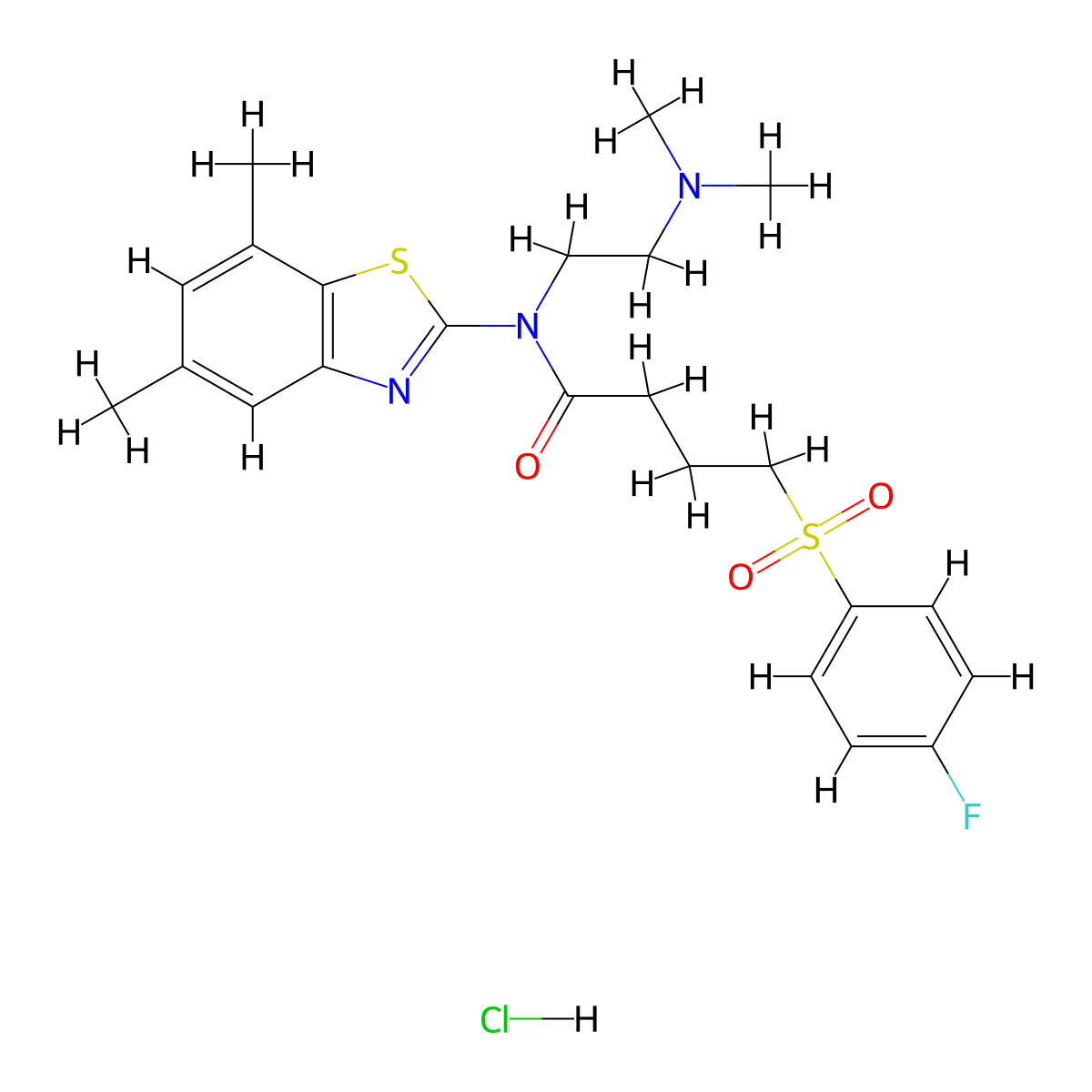 N-(2-(dimethylamino)ethyl)-N-(5,7-dimethylbenzo[d]thiazol-2-yl)-4-((4-fluorophenyl)sulfonyl)butanamide hydrochloride molecular structure, CAS 1215528-61-2