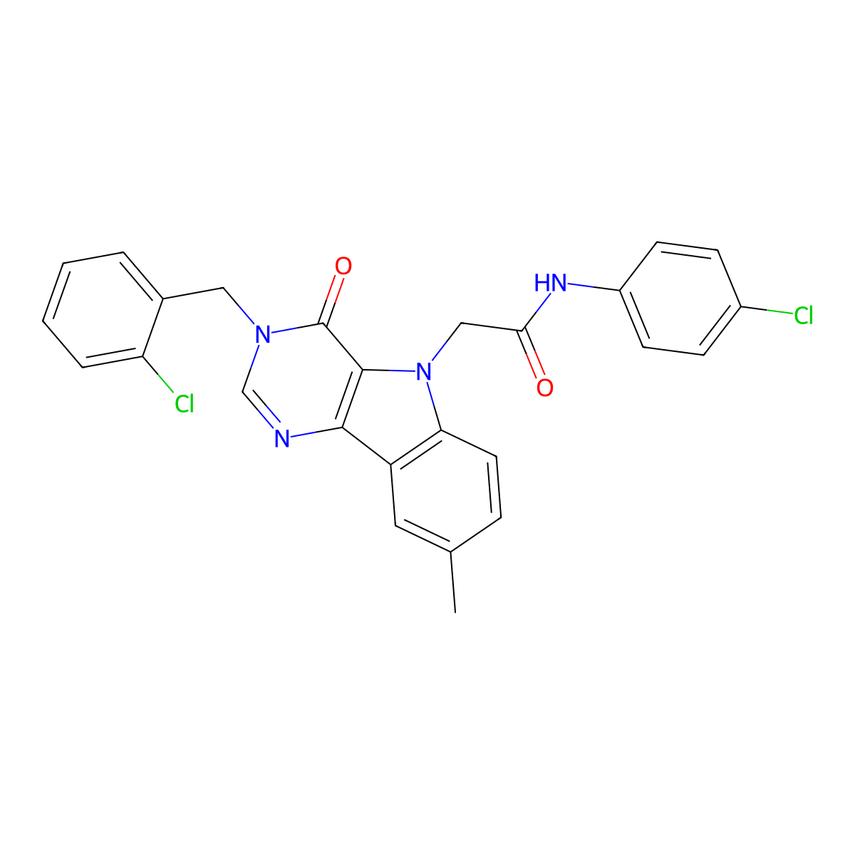 2-(3-(2-chlorobenzyl)-8-methyl-4-oxo-3H-pyrimido[5,4-b]indol-5(4H)-yl)-N-(4-chlorophenyl)acetamide molecular structure, CAS 1215528-65-6