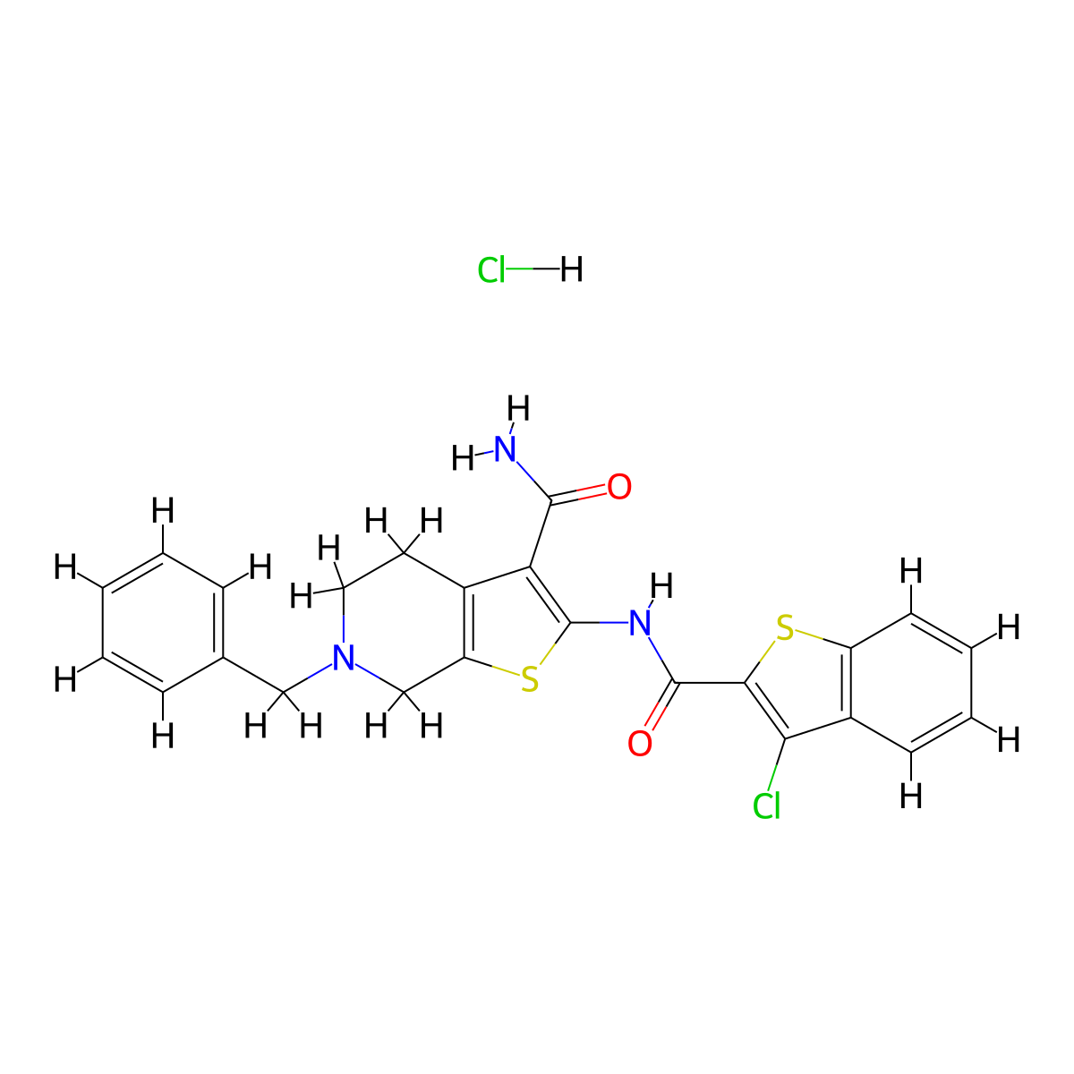 6-Benzyl-2-(3-chlorobenzo[b]thiophene-2-carboxamido)-4,5,6,7-tetrahydrothieno[2,3-c]pyridine-3-carboxamide hydrochloride molecular structure, CAS 1215529-25-1