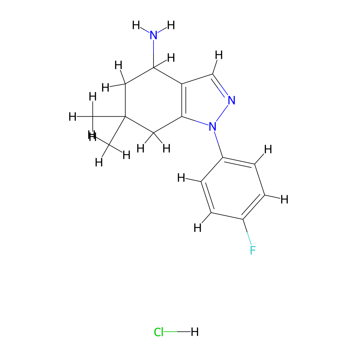 1-(4-Fluorophenyl)-6,6-dimethyl-4,5,6,7-tetrahydro-1H-indazol-4-amine hydrochloride molecular structure, CAS 1215530-12-3