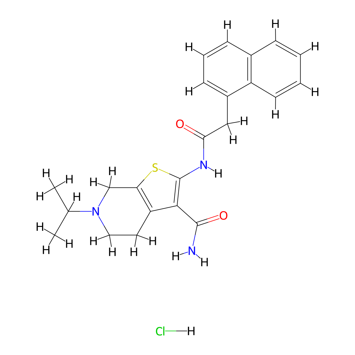 6-Isopropyl-2-(2-(naphthalen-1-yl)acetamido)-4,5,6,7-tetrahydrothieno[2,3-c]pyridine-3-carboxamide hydrochloride molecular structure, CAS 1215530-18-9