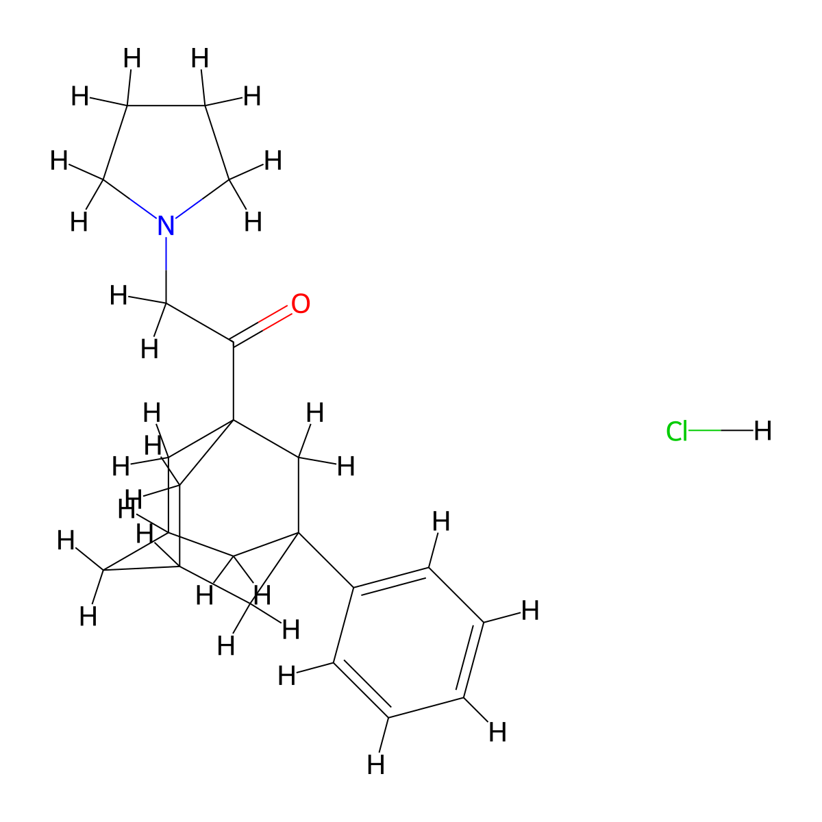 1-((1s,3r,5R,7S)-3-phenyladamantan-1-yl)-2-(pyrrolidin-1-yl)ethanone hydrochloride molecular structure, CAS 1215531-68-2