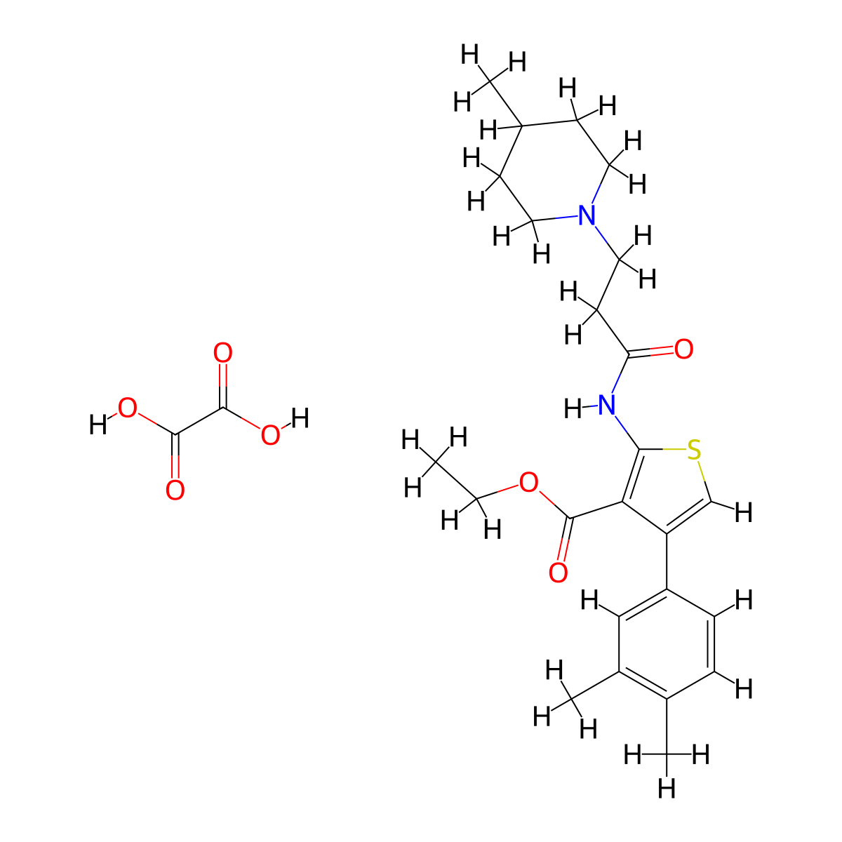 Ethyl 4-(3,4-dimethylphenyl)-2-(3-(4-methylpiperidin-1-yl)propanamido)thiophene-3-carboxylate oxalate molecular structure, CAS 1215532-03-8