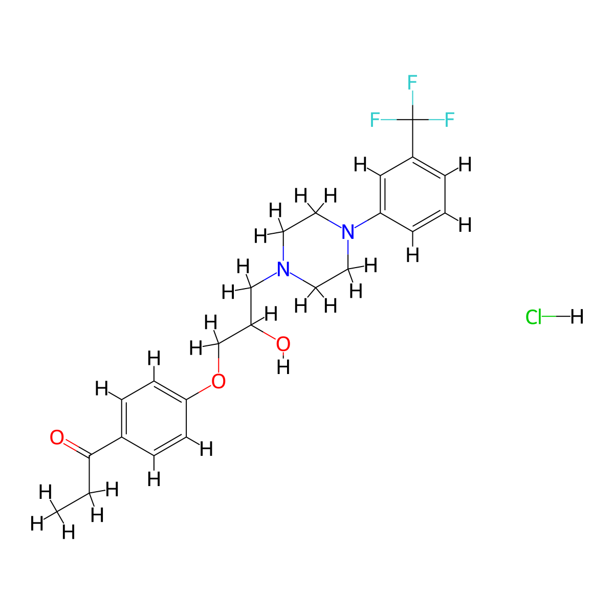 1-[4-(2-Hydroxy-3-{4-[3-(trifluoromethyl)phenyl]piperazin-1-YL}propoxy)phenyl]propan-1-one hydrochloride molecular structure, CAS 1215534-33-0