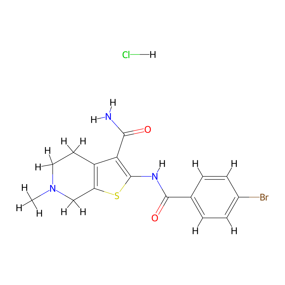 2-(4-Bromobenzamido)-6-methyl-4,5,6,7-tetrahydrothieno[2,3-c]pyridine-3-carboxamide hydrochloride molecular structure, CAS 1215536-34-7