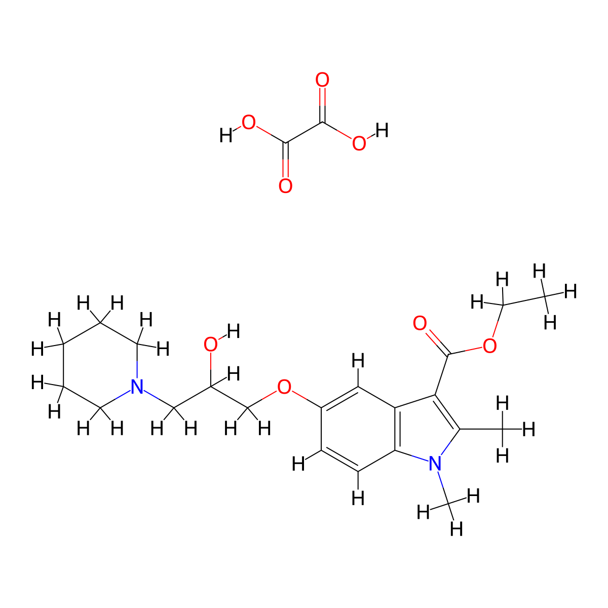 ethyl 5-[2-hydroxy-3-(piperidin-1-yl)propoxy]-1,2-dimethyl-1H-indole-3-carboxylate; oxalic acid molecular structure, CAS 1215536-35-8