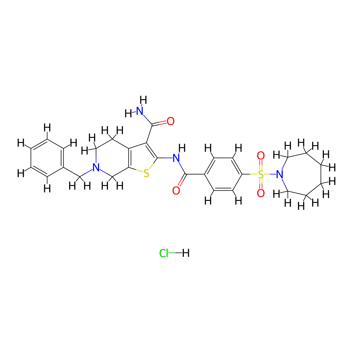 2-[4-(azepane-1-sulfonyl)benzamido]-6-benzyl-4H,5H,6H,7H-thieno[2,3-c]pyridine-3-carboxamide hydrochloride molecular structure, CAS 1215538-38-7