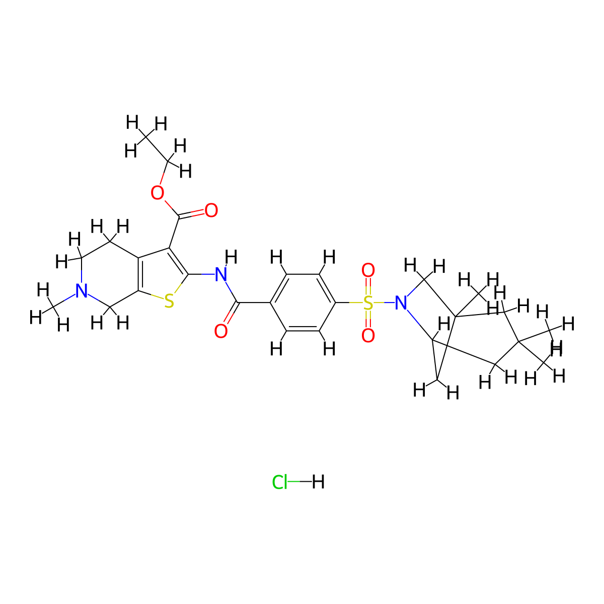 Ethyl 6-methyl-2-(4-((1,3,3-trimethyl-6-azabicyclo[3.2.1]octan-6-yl)sulfonyl)benzamido)-4,5,6,7-tetrahydrothieno[2,3-c]pyridine-3-carboxylate hydrochloride molecular structure, CAS 1215538-63-8