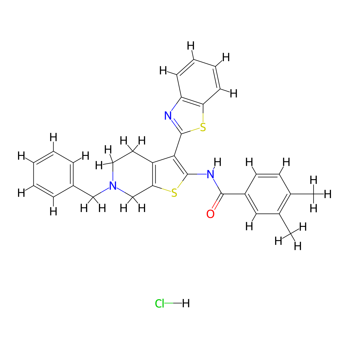 N-(3-(benzo[d]thiazol-2-yl)-6-benzyl-4,5,6,7-tetrahydrothieno[2,3-c]pyridin-2-yl)-3,4-dimethylbenzamide hydrochloride molecular structure, CAS 1215539-05-1