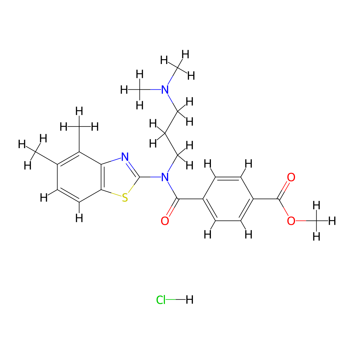 Methyl 4-((3-(dimethylamino)propyl)(4,5-dimethylbenzo[d]thiazol-2-yl)carbamoyl)benzoate hydrochloride molecular structure, CAS 1215539-09-5