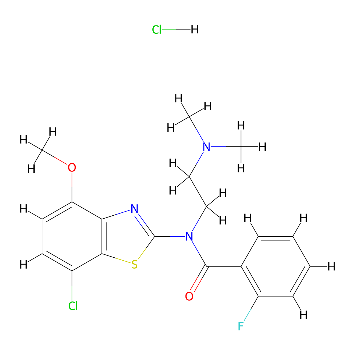 N-(7-chloro-4-methoxybenzo[d]thiazol-2-yl)-N-(2-(dimethylamino)ethyl)-2-fluorobenzamide hydrochloride molecular structure, CAS 1215539-91-5