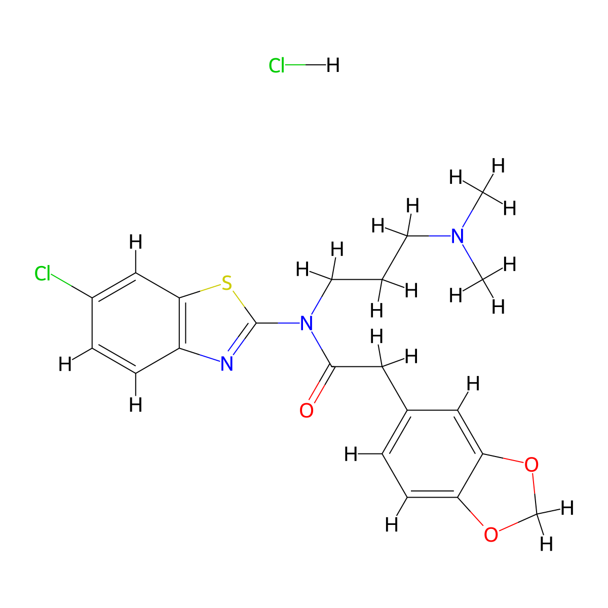 2-(benzo[d][1,3]dioxol-5-yl)-N-(6-chlorobenzo[d]thiazol-2-yl)-N-(3-(dimethylamino)propyl)acetamide hydrochloride molecular structure, CAS 1215540-46-7