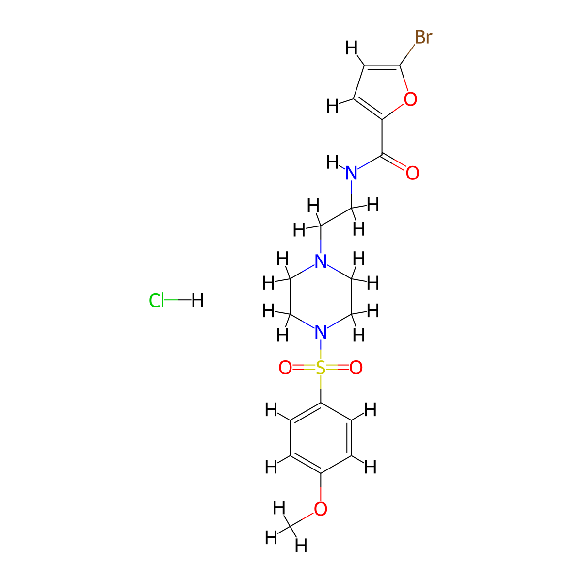 5-bromo-N-(2-(4-((4-methoxyphenyl)sulfonyl)piperazin-1-yl)ethyl)furan-2-carboxamide hydrochloride molecular structure, CAS 1215543-50-2