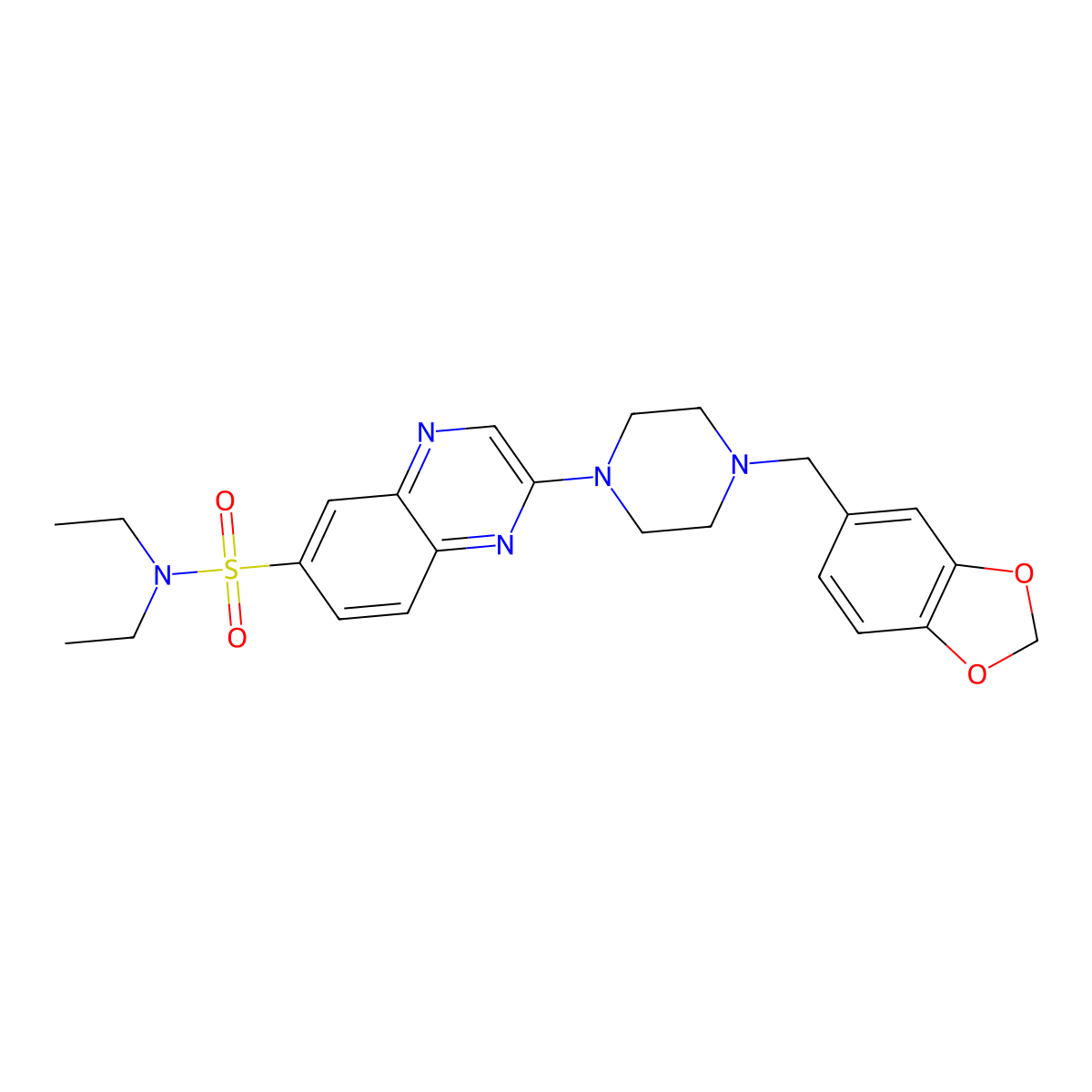 2-(4-(benzo[d][1,3]dioxol-5-ylmethyl)piperazin-1-yl)-N,N-diethylquinoxaline-6-sulfonamide molecular structure, CAS 1215545-83-7
