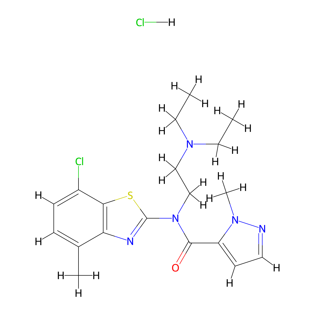 N-(7-chloro-4-methylbenzo[d]thiazol-2-yl)-N-(2-(diethylamino)ethyl)-1-methyl-1H-pyrazole-5-carboxamide hydrochloride molecular structure, CAS 1215547-89-9