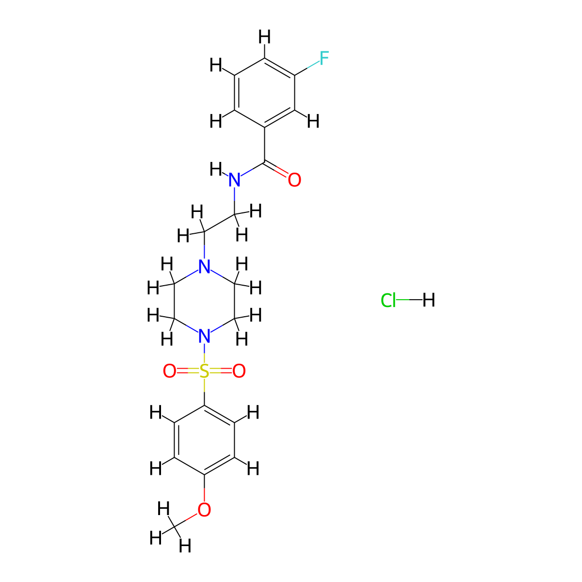 3-fluoro-N-(2-(4-((4-methoxyphenyl)sulfonyl)piperazin-1-yl)ethyl)benzamide hydrochloride molecular structure, CAS 1215548-03-0