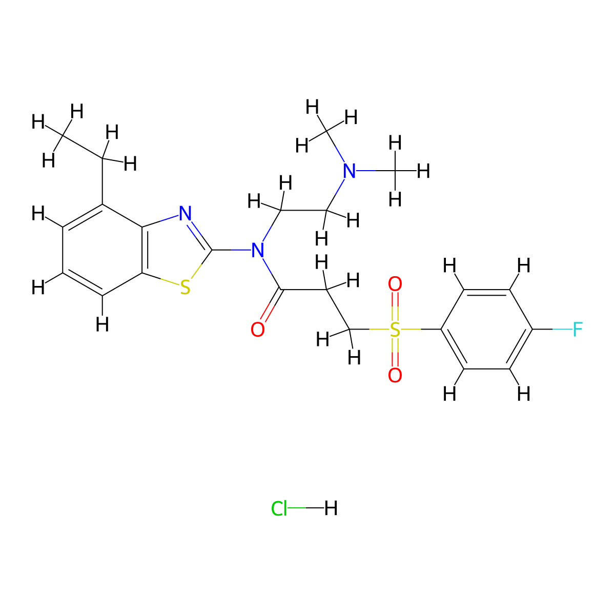 N-(2-(dimethylamino)ethyl)-N-(4-ethylbenzo[d]thiazol-2-yl)-3-((4-fluorophenyl)sulfonyl)propanamide hydrochloride molecular structure, CAS 1215549-79-3