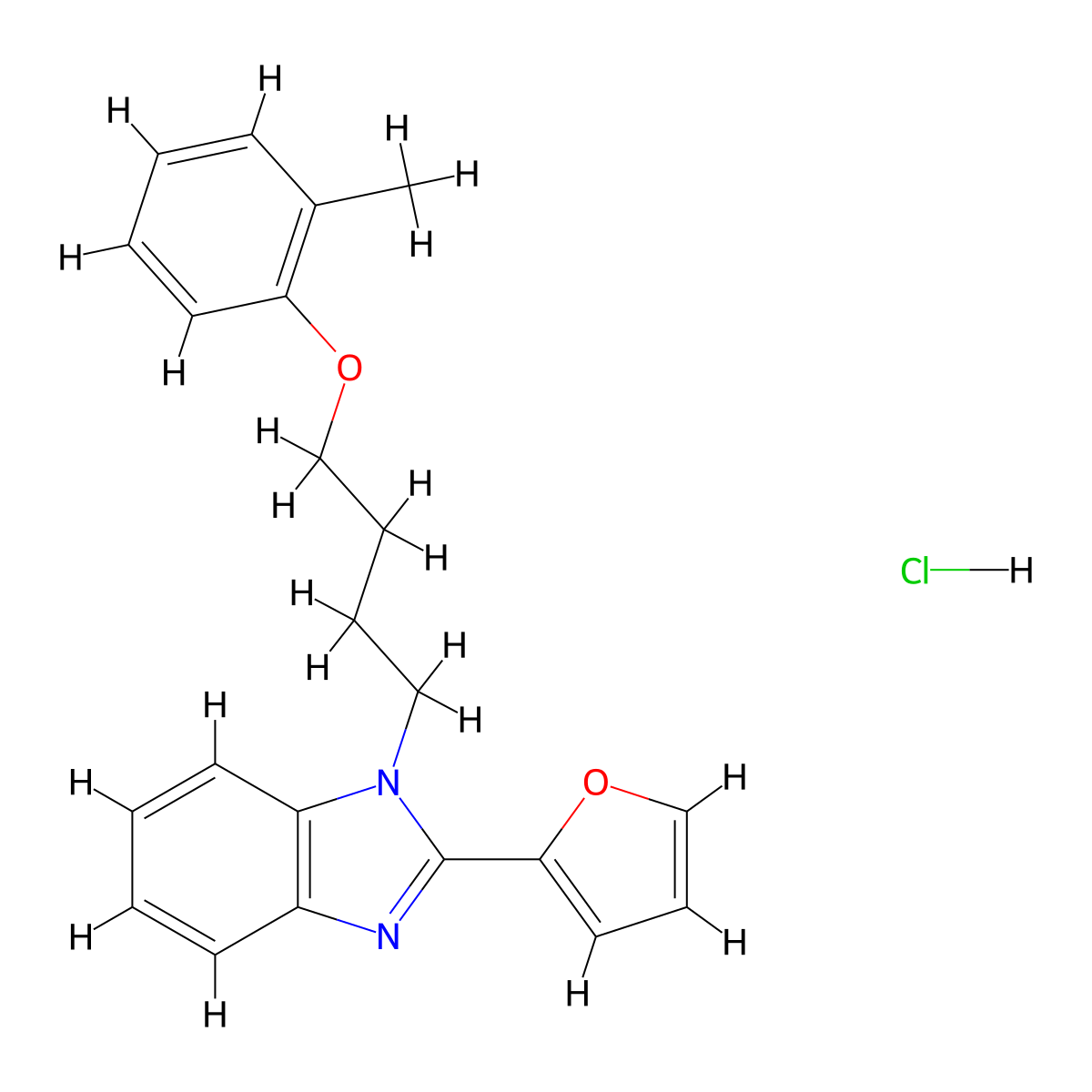 2-(furan-2-yl)-1-(4-(o-tolyloxy)butyl)-1H-benzo[d]imidazole hydrochloride molecular structure, CAS 1215549-94-2