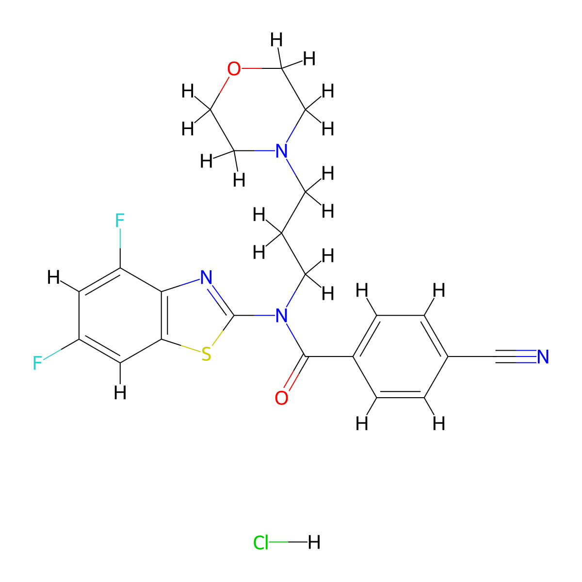 4-cyano-N-(4,6-difluorobenzo[d]thiazol-2-yl)-N-(3-morpholinopropyl)benzamide hydrochloride molecular structure, CAS 1215550-80-3