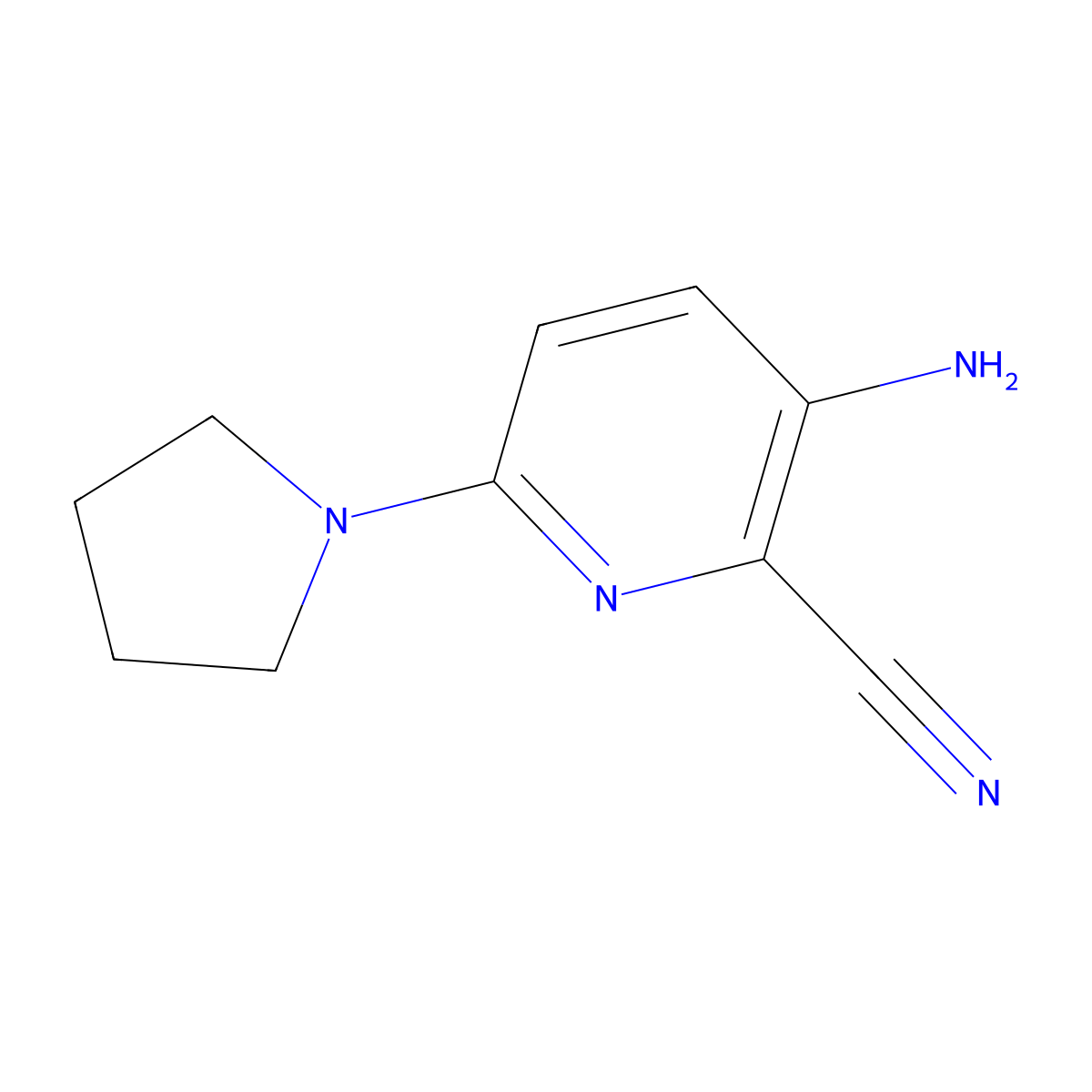 3-Amino-6-pyrrolidin-1-ylpyridine-2-carbonitrile molecular structure, CAS 1215553-62-0