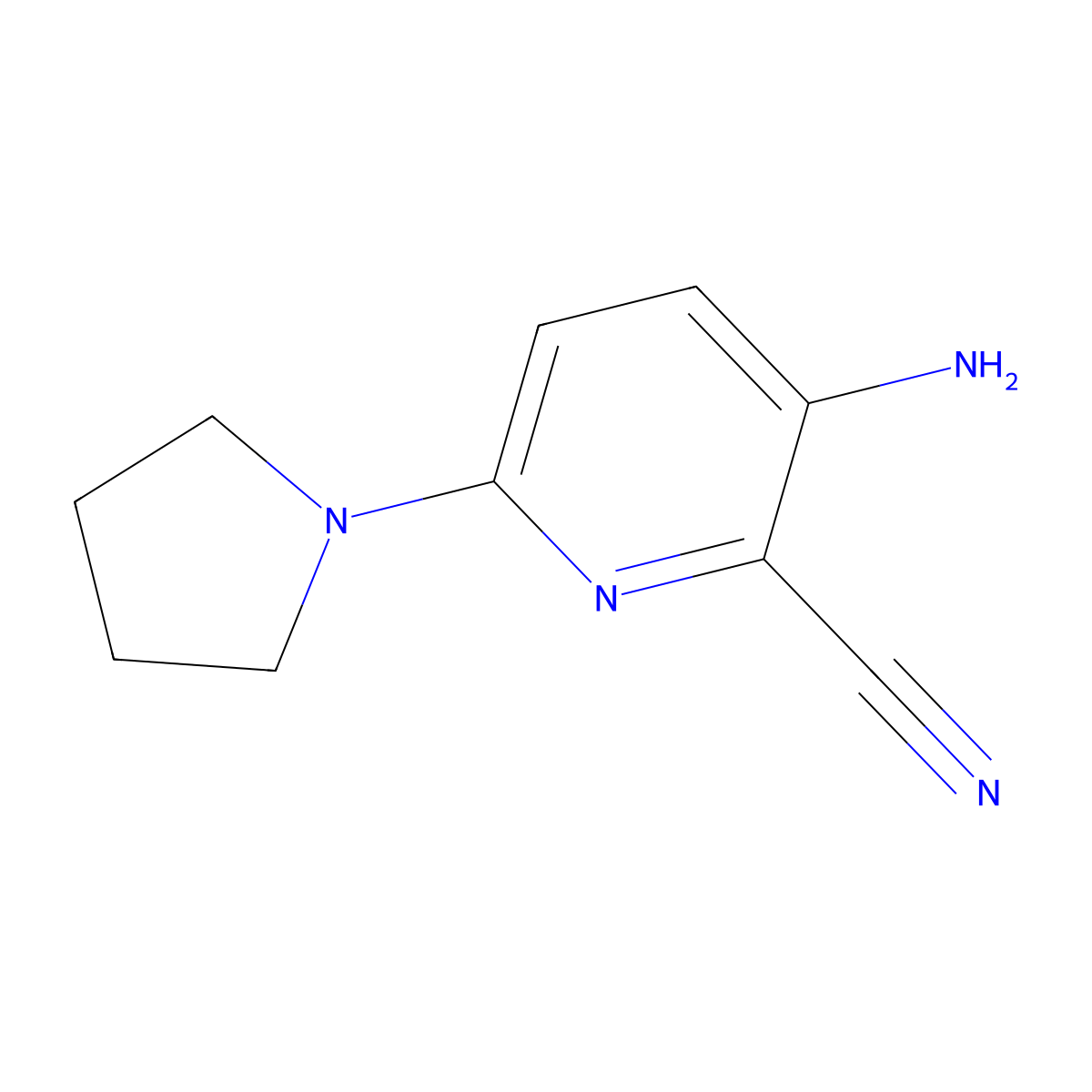 3-Amino-6-pyrrolidin-1-ylpyridine-2-carbonitrile molecular structure, CAS 1215553-62-0