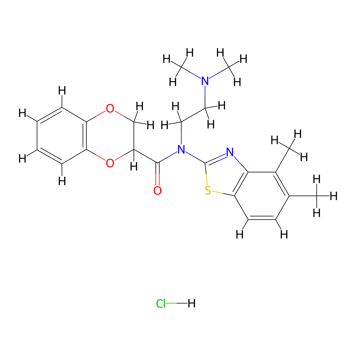 N-(2-(dimethylamino)ethyl)-N-(4,5-dimethylbenzo[d]thiazol-2-yl)-2,3-dihydrobenzo[b][1,4]dioxine-2-carboxamide hydrochloride molecular structure, CAS 1215554-61-2