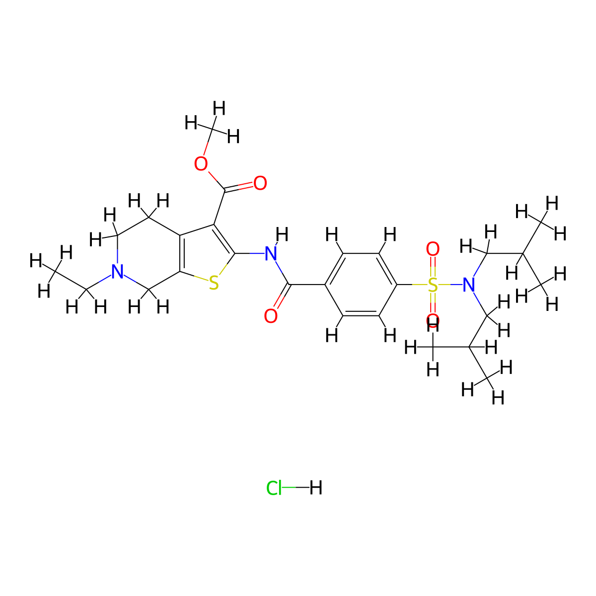 methyl 2-(4-(N,N-diisobutylsulfamoyl)benzamido)-6-ethyl-4,5,6,7-tetrahydrothieno[2,3-c]pyridine-3-carboxylate hydrochloride molecular structure, CAS 1215556-11-8